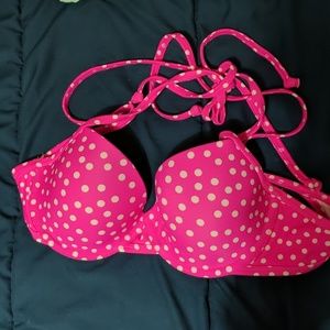 New hot pink w/white polka dots halter bikini top